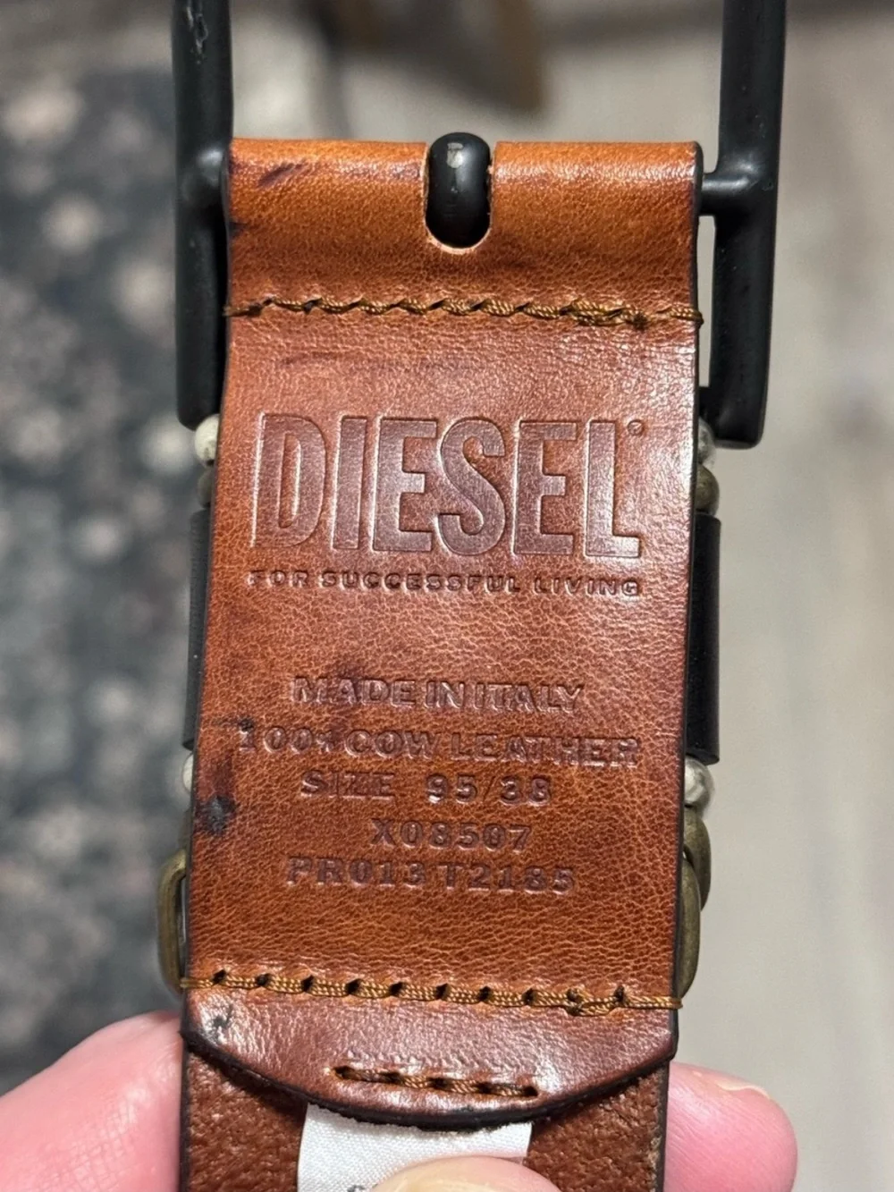 DIESEL Caramel Tan Cowhide Leather Belt TriTone Buckle US38 EU95